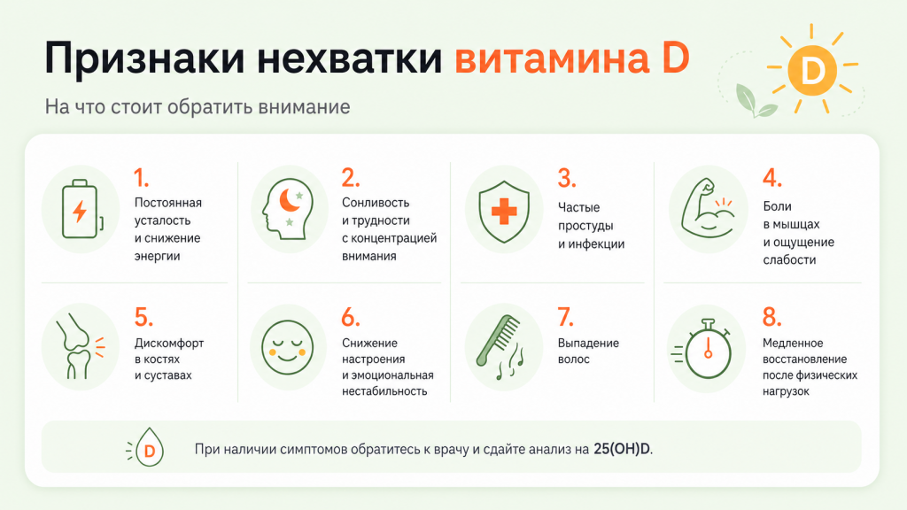 Признаки нехватки витамина Д